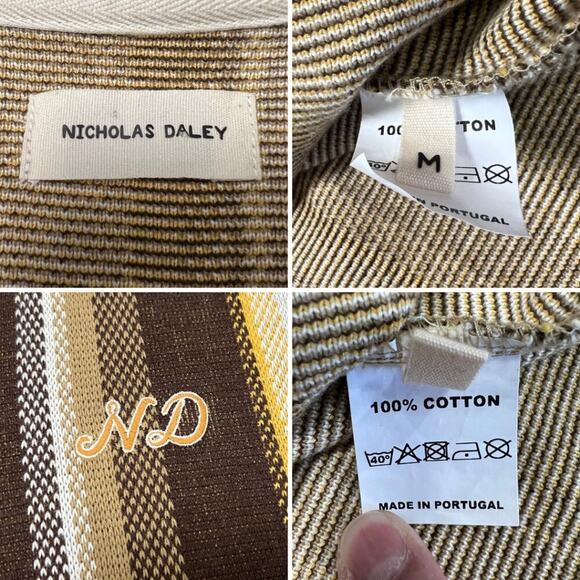 Nicholas Daley Striped Cotton Polo Shirt SIZE M Brown Heavyweight Collar Shirt - Picture 3 of 10